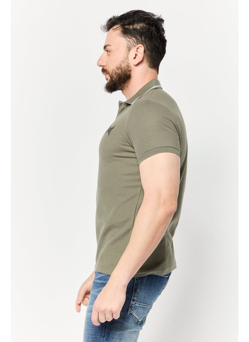 TapouT Men Regular Fit Short Sleeve Brand Logo Polo Shirt, Olive  - Image 3