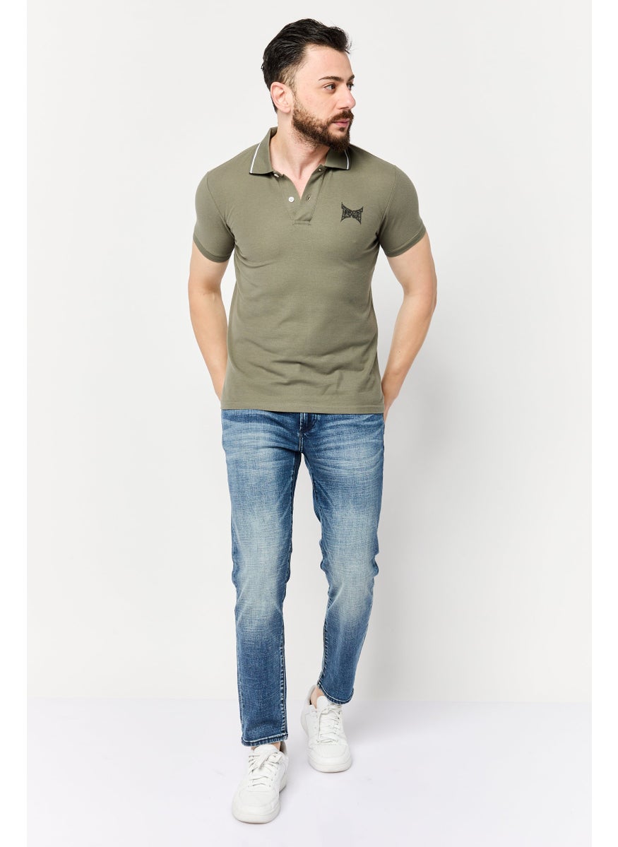 TapouT Men Regular Fit Short Sleeve Brand Logo Polo Shirt, Olive  - Image 2