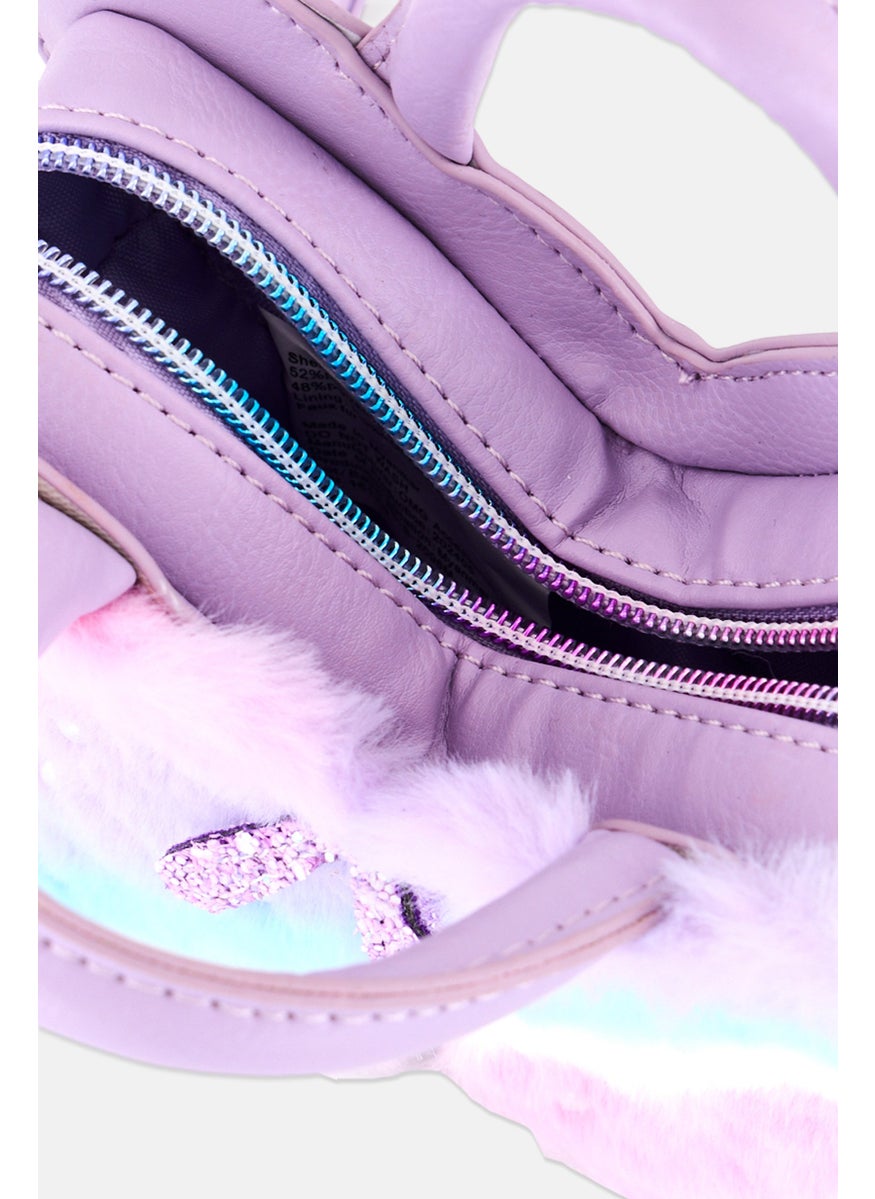 OMG Accessories - Women Butterfly Faux Fur With Pearls Crossbody 13 H x 18,5 L x 7,5 W cm, Purple Combo - Image 1