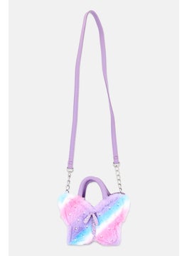 Women Butterfly Faux Fur With Pearls Crossbody 13 H x 18,5 L x 7,5 W cm, Purple Combo