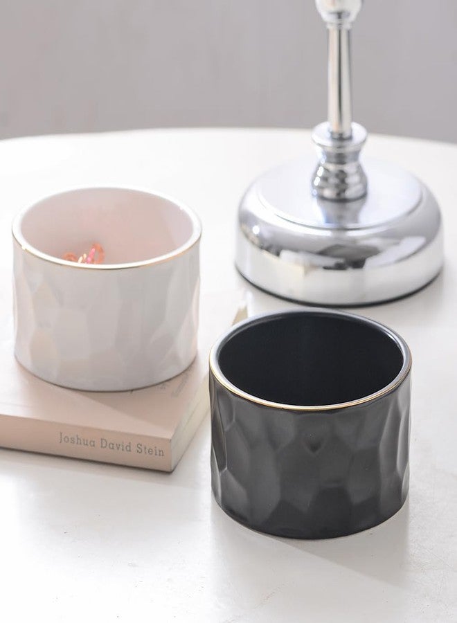 YOSCO Paper Clip Holder Ceramic Round Paper Clips Dispenser for Desk Cute,Gold Line Office Binder Clips Dispenser Organizer (Black-01) - Image 2