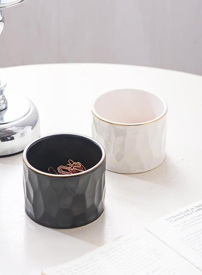 YOSCO Paper Clip Holder Ceramic Round Paper Clips Dispenser for Desk Cute,Gold Line Office Binder Clips Dispenser Organizer (Black-01) - Image 3