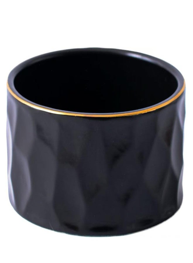 YOSCO Paper Clip Holder Ceramic Round Paper Clips Dispenser for Desk Cute,Gold Line Office Binder Clips Dispenser Organizer (Black-01) - Image 1