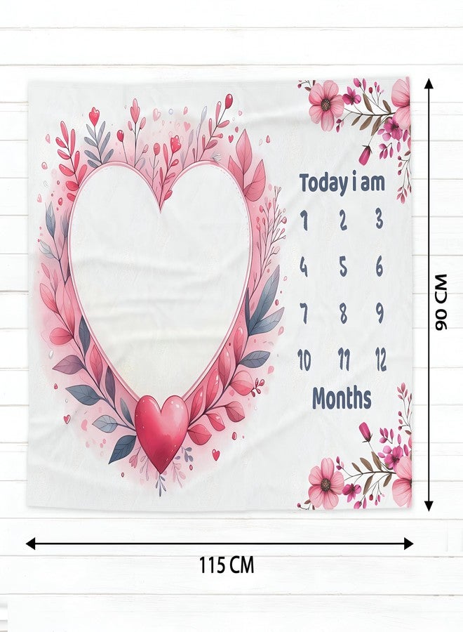 فريدو بطانية أطفال قطنية من فريدو مع دعائم لجلسة تصوير شهرية، قماط ناعم للأطفال حديثي الولادة مع بطاقات من 1 إلى 12 شهرًا، بطانية غرفة مكيفة للاستخدام الصيفي/الشتوي/متعددة الاستخدامات (لون وردي على شكل قلب) - Image 4