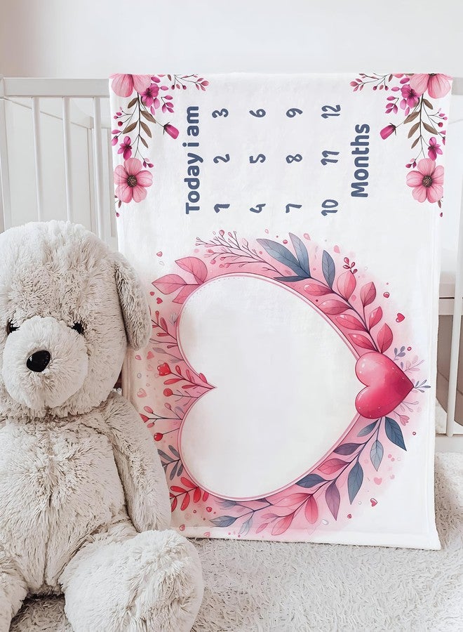 فريدو بطانية أطفال قطنية من فريدو مع دعائم لجلسة تصوير شهرية، قماط ناعم للأطفال حديثي الولادة مع بطاقات من 1 إلى 12 شهرًا، بطانية غرفة مكيفة للاستخدام الصيفي/الشتوي/متعددة الاستخدامات (لون وردي على شكل قلب) - Image 3