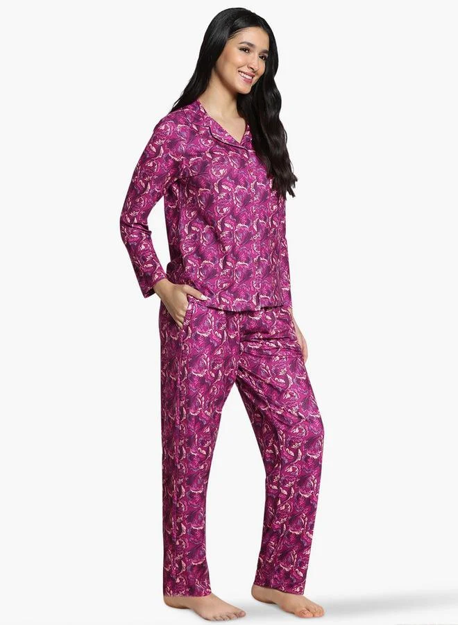 zivame Zivame Leaf Print Pyjama Set