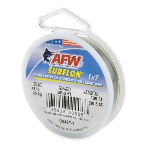 AFW American Fishing Wire Surflon Nylon Coated 1x7 Stainless Steel Wire Leader Wire Fishing Leader Line for Saltwater 10lb Up To 250lb Test in Bright Black Camo in 30ft 100ft 300ft 1000ft Lengths - Image 1