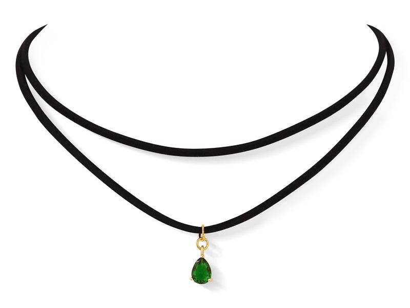 Sacina Boho Gothic Layered Black Choker Necklace, Green Teardrop Chocker, Black Choker, Gothic Goth Boho Necklace, Halloween Christmas Jewelry Gift For Women - Image 1