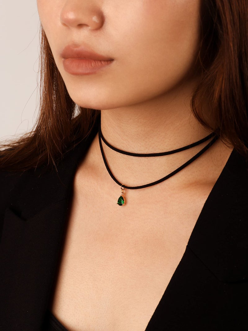 Sacina Boho Gothic Layered Black Choker Necklace, Green Teardrop Chocker, Black Choker, Gothic Goth Boho Necklace, Halloween Christmas Jewelry Gift For Women - Image 2
