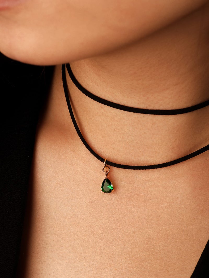 Sacina Boho Gothic Layered Black Choker Necklace, Green Teardrop Chocker, Black Choker, Gothic Goth Boho Necklace, Halloween Christmas Jewelry Gift For Women - Image 4