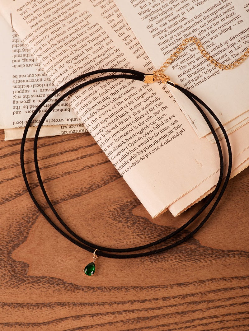 Sacina Boho Gothic Layered Black Choker Necklace, Green Teardrop Chocker, Black Choker, Gothic Goth Boho Necklace, Halloween Christmas Jewelry Gift For Women - Image 5