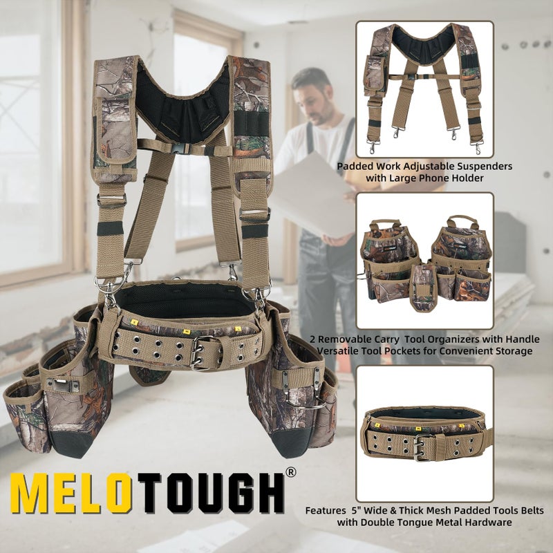 MELOTOUGH Camo Tool Belt with Suspenders Camouflage Tool Bag Supenders Framers Comb Apron Tool Belt Construction Tool Pouch Suspenders Heavy Duty Carpenter Suspension Rig for Electrician - Image 5