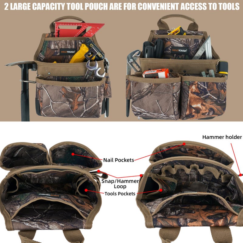 MELOTOUGH Camo Tool Belt with Suspenders Camouflage Tool Bag Supenders Framers Comb Apron Tool Belt Construction Tool Pouch Suspenders Heavy Duty Carpenter Suspension Rig for Electrician - Image 2