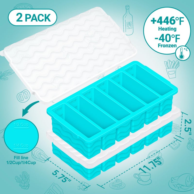 Aopigavi 1/2 Cup Silicone Freezer Molds with Lid, 2-Pack Silicone Freezer Trays for Soup, Sauce & Broth â€“ Meal Prep Containers, Large Ice Cube Tray, Oven & Dishwasher Safe - Image 2