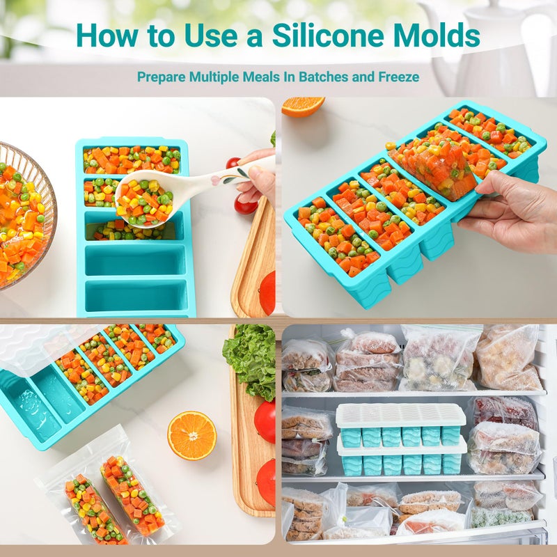 Aopigavi 1/2 Cup Silicone Freezer Molds with Lid, 2-Pack Silicone Freezer Trays for Soup, Sauce & Broth â€“ Meal Prep Containers, Large Ice Cube Tray, Oven & Dishwasher Safe - Image 5