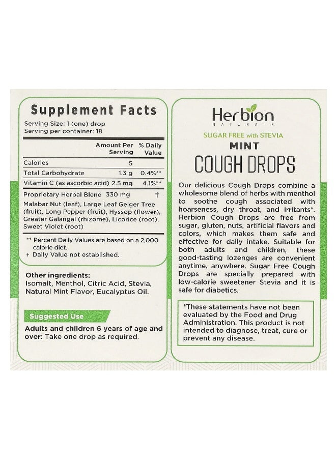 Herbion Naturals Herbion Naturals, Cough Drops, Sugar Free, Mint, 18 Drops  - Image 2
