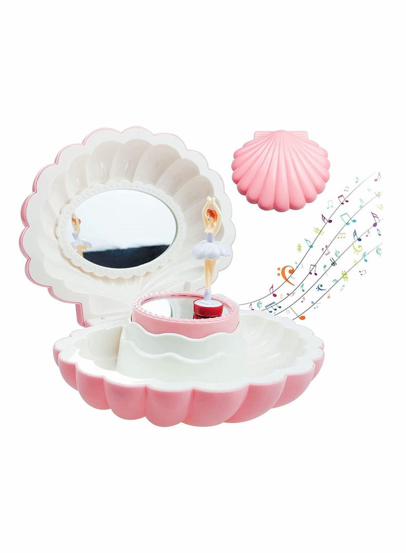Captaintech Shell Ballerina Musical Box Pink Wind Up Musical Boxes for Girl Birthday Gift Classic Retro Melody Trinket Jewelry Box With Mirror - Image 1