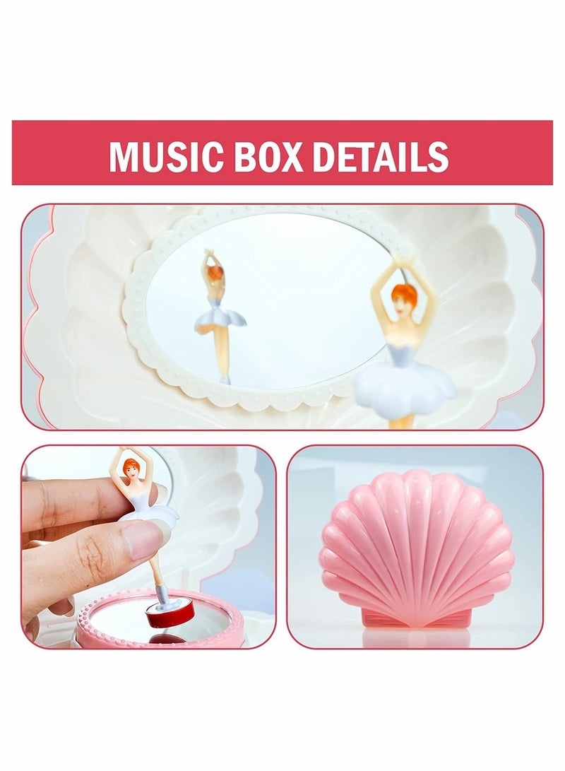 Captaintech Shell Ballerina Musical Box Pink Wind Up Musical Boxes for Girl Birthday Gift Classic Retro Melody Trinket Jewelry Box With Mirror - Image 2