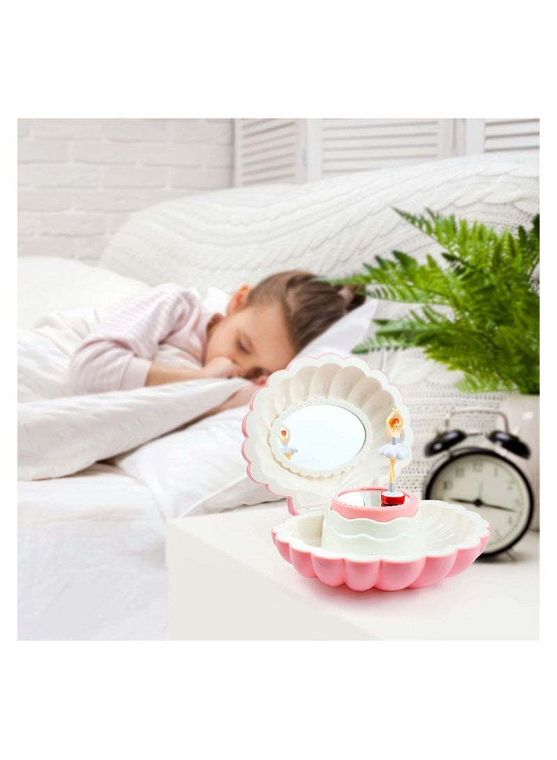 Captaintech Shell Ballerina Musical Box Pink Wind Up Musical Boxes for Girl Birthday Gift Classic Retro Melody Trinket Jewelry Box With Mirror - Image 3