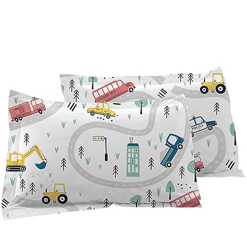 Yasida Car Sheet Sets for Kids Cute Cartoon Truck Bed Queen Size Fitted Sheets Boys 3D Plants Print Bedding Set Soft Microfiber Bedroom Decor(3pc) - Image 4