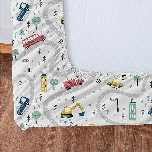 Yasida Car Sheet Sets for Kids Cute Cartoon Truck Bed Queen Size Fitted Sheets Boys 3D Plants Print Bedding Set Soft Microfiber Bedroom Decor(3pc) - Image 5