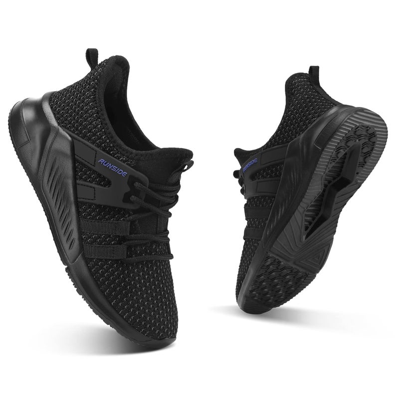 RUNSIDE Boys Girls Tennis Shoes Kids Lightweight Breathable Sneakers Lace-up Running Athletic Shoes for Toddler/Little Kid/Big Kid Black - Image 3