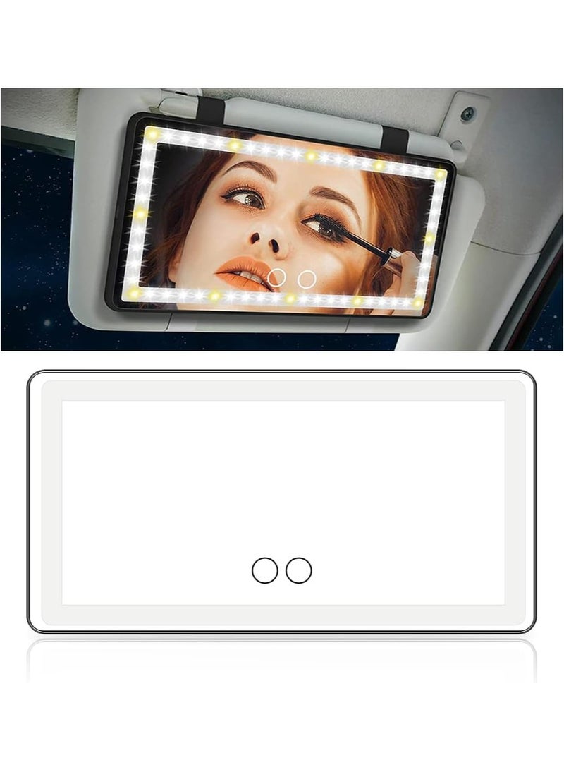 كافيلي مرآة زينة للسيارة مضاءة بواقي من الشمس مع ضوء 60 LED، مرآة حاجبة للشمس قابلة للتعتيم مع شاشة تعمل باللمس، مرآة زينة بمشبك للنساء - Image 1