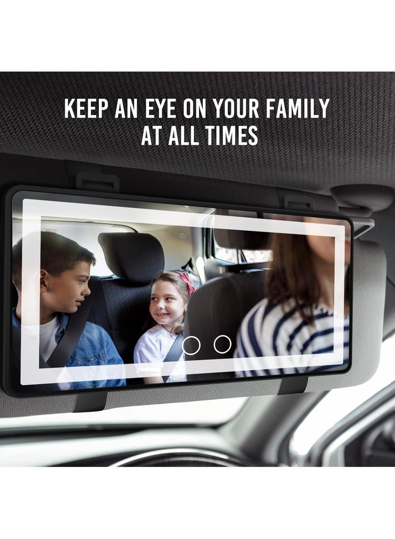 كافيلي مرآة زينة للسيارة مضاءة بواقي من الشمس مع ضوء 60 LED، مرآة حاجبة للشمس قابلة للتعتيم مع شاشة تعمل باللمس، مرآة زينة بمشبك للنساء - Image 2