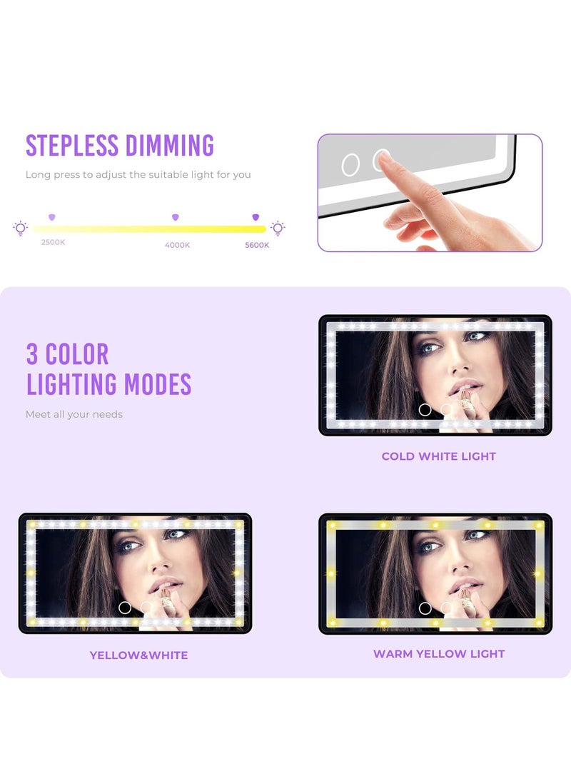 كافيلي مرآة زينة للسيارة مضاءة بواقي من الشمس مع ضوء 60 LED، مرآة حاجبة للشمس قابلة للتعتيم مع شاشة تعمل باللمس، مرآة زينة بمشبك للنساء - Image 5