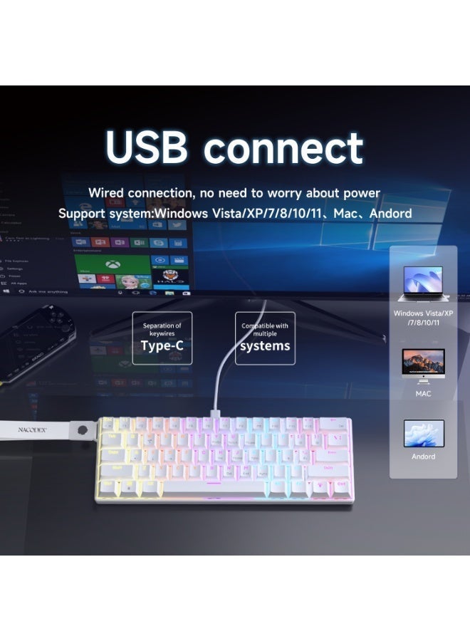 Nacodex NK61 60% Wired Gaming Keyboard, RGB Mixed-Colour Backlighting; Ultra-compact mini keyboard; Water-resistant, compact 61-key keyboard; Ideal for PC/Mac gamers, typing, travel and business trips – compact and easy to carry - Image 3