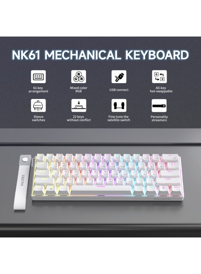 Nacodex NK61 60% Wired Gaming Keyboard, RGB Mixed-Colour Backlighting; Ultra-compact mini keyboard; Water-resistant, compact 61-key keyboard; Ideal for PC/Mac gamers, typing, travel and business trips – compact and easy to carry - Image 2