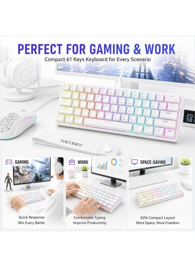 Nacodex NK61 Red Switches, Mechanical Gaming Keyboard, Hot-Swappable, 60% Mini Version, Detachable USB Cable, 525 grams, Full Anti-Ghosting, Silent RGB Lighting, Suitable for PC/PS4/Xbox Players, Mac White - Image 4