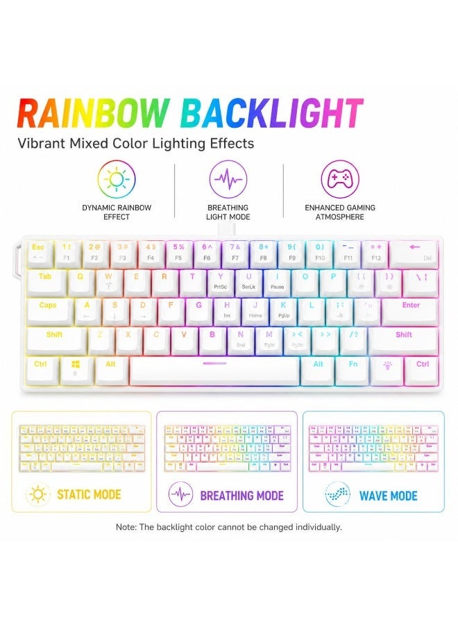 Nacodex NK61 Red Switches, Mechanical Gaming Keyboard, Hot-Swappable, 60% Mini Version, Detachable USB Cable, 525 grams, Full Anti-Ghosting, Silent RGB Lighting, Suitable for PC/PS4/Xbox Players, Mac White - Image 5