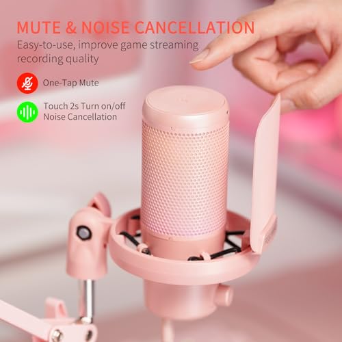 FEELWORLD VM1 Pink Gaming PC USB Microphone Condenser Mic with Noise Cancellation Mute RGB Light Computer Accessories Gifts for Gamer YouTube Twitch Podcast Streaming Recording Online Chat PS4 PS5 - Image 3