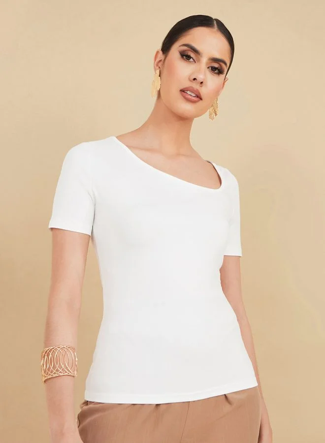 Styli Asymmetric Neck Fitted T-Shirt