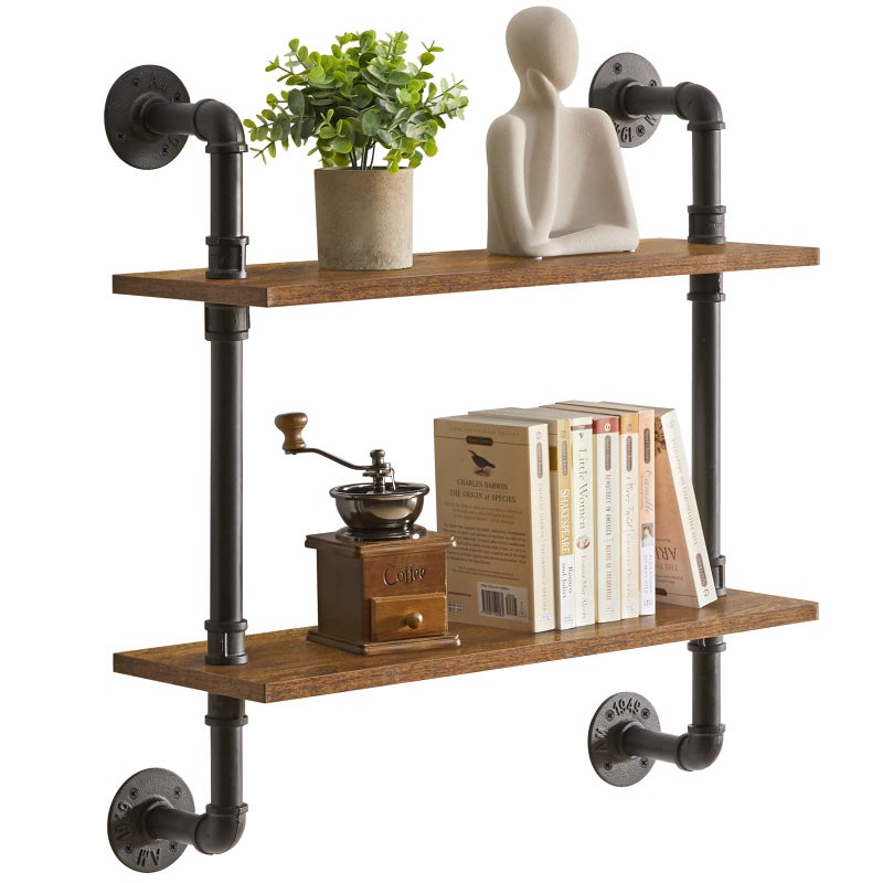 YMYNY 2Tier Industrial Pipe Wall Mount Shelves Rustic Storage Shelves Floating Shelves Wall Mount Bookshelf Kitchen Spice Rack for Bedroom Kitchen Living Room Bathroom HRFTM004
