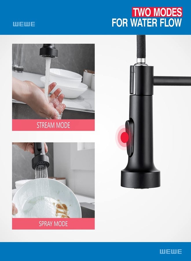 WEWE Faucet for Kitchen Sink, Kitchen Faucet Black Stainless Steel Commercial Spring Kitchen Faucet with Pull Down Sprayer, One Hole or 3 Hole Kitchen Faucet for RV Outdoor Farmhouse Camper Bar Sinks - Image 3