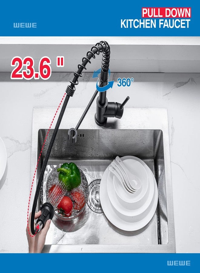 WEWE Faucet for Kitchen Sink, Kitchen Faucet Black Stainless Steel Commercial Spring Kitchen Faucet with Pull Down Sprayer, One Hole or 3 Hole Kitchen Faucet for RV Outdoor Farmhouse Camper Bar Sinks - Image 2