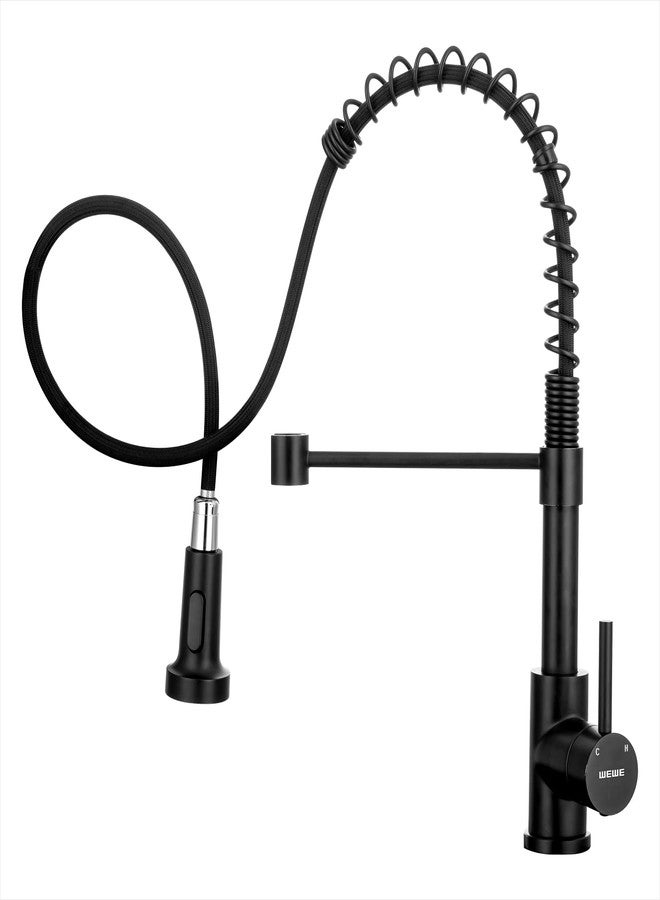 WEWE Faucet for Kitchen Sink, Kitchen Faucet Black Stainless Steel Commercial Spring Kitchen Faucet with Pull Down Sprayer, One Hole or 3 Hole Kitchen Faucet for RV Outdoor Farmhouse Camper Bar Sinks - Image 1