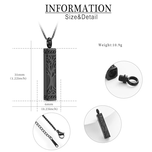 Imrsanl Tree of Life Urn Necklace for Men Women Bar Cremation Jewelry for Ashes Keepsake Ashes Necklace Pendent (Black) - Image 2
