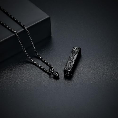 Imrsanl Tree of Life Urn Necklace for Men Women Bar Cremation Jewelry for Ashes Keepsake Ashes Necklace Pendent (Black) - Image 5