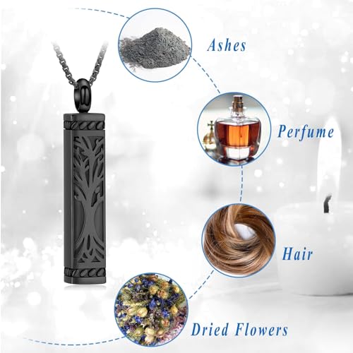 Imrsanl Tree of Life Urn Necklace for Men Women Bar Cremation Jewelry for Ashes Keepsake Ashes Necklace Pendent (Black) - Image 3