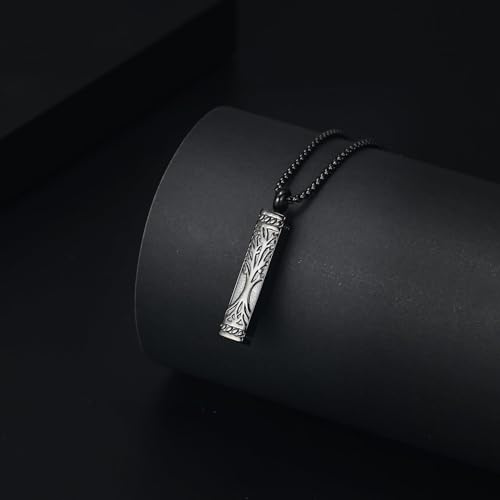 Imrsanl Tree of Life Urn Necklace for Men Women Bar Cremation Jewelry for Ashes Keepsake Ashes Necklace Pendent (Black) - Image 4