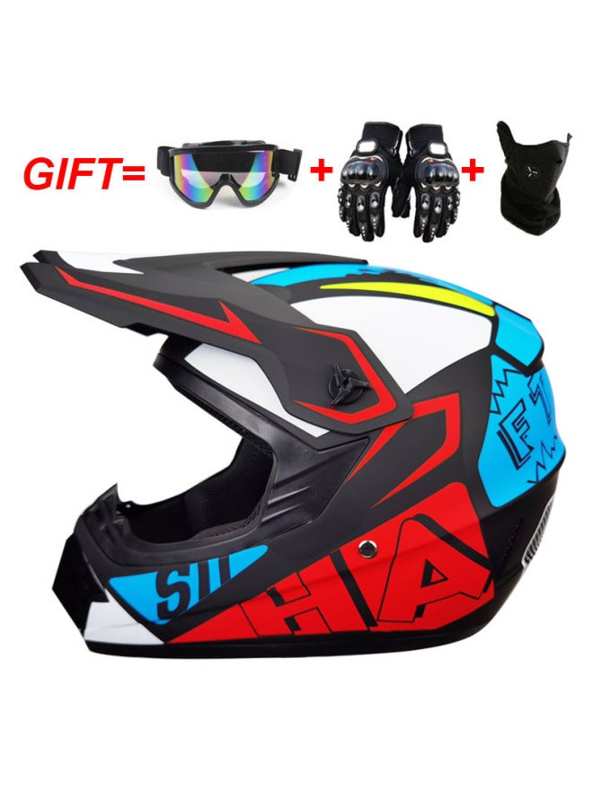 ABS Half Helmet for Motorcycle Off-Road, with Goggles, Mask, and Gloves – Four Seasons, Small, Black Colorful