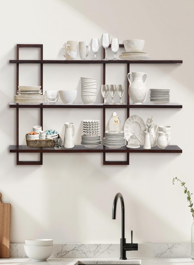 PHOENANCEE 3 Tier Wall Shelves,Decorative Floating Shelf for Wall,Plants Photo Shelf Storage Display Shelving Wood for Living Room Bedroom Kitchen Home Office Decor,Modern,Large,22 Inch(Walnut - Image 5