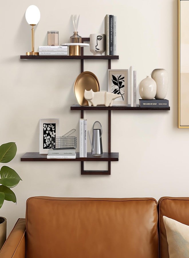 PHOENANCEE 3 Tier Wall Shelves,Decorative Floating Shelf for Wall,Plants Photo Shelf Storage Display Shelving Wood for Living Room Bedroom Kitchen Home Office Decor,Modern,Large,22 Inch(Walnut - Image 2