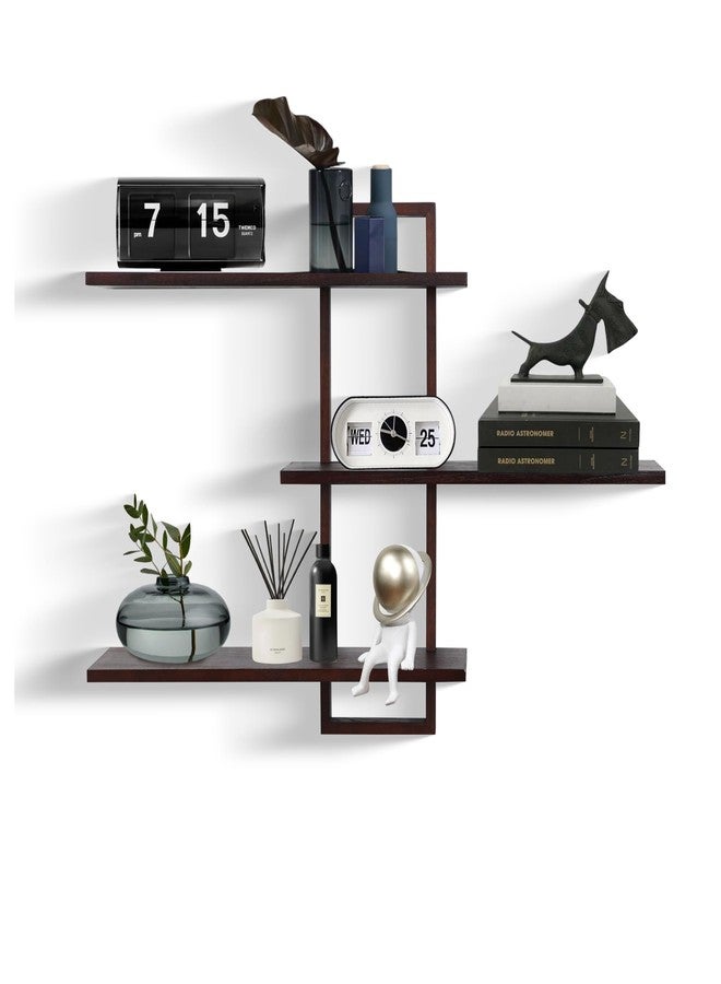 PHOENANCEE 3 Tier Wall Shelves,Decorative Floating Shelf for Wall,Plants Photo Shelf Storage Display Shelving Wood for Living Room Bedroom Kitchen Home Office Decor,Modern,Large,22 Inch(Walnut - Image 1
