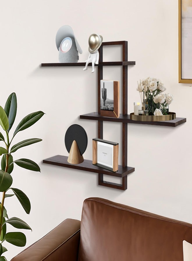 PHOENANCEE 3 Tier Wall Shelves,Decorative Floating Shelf for Wall,Plants Photo Shelf Storage Display Shelving Wood for Living Room Bedroom Kitchen Home Office Decor,Modern,Large,22 Inch(Walnut - Image 3