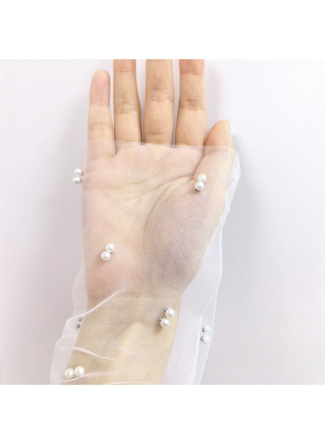 Women Sheer Long Gloves Pearl Mesh Tulle Sheer Gloves Wedding Bridal Gloves  - Image 3