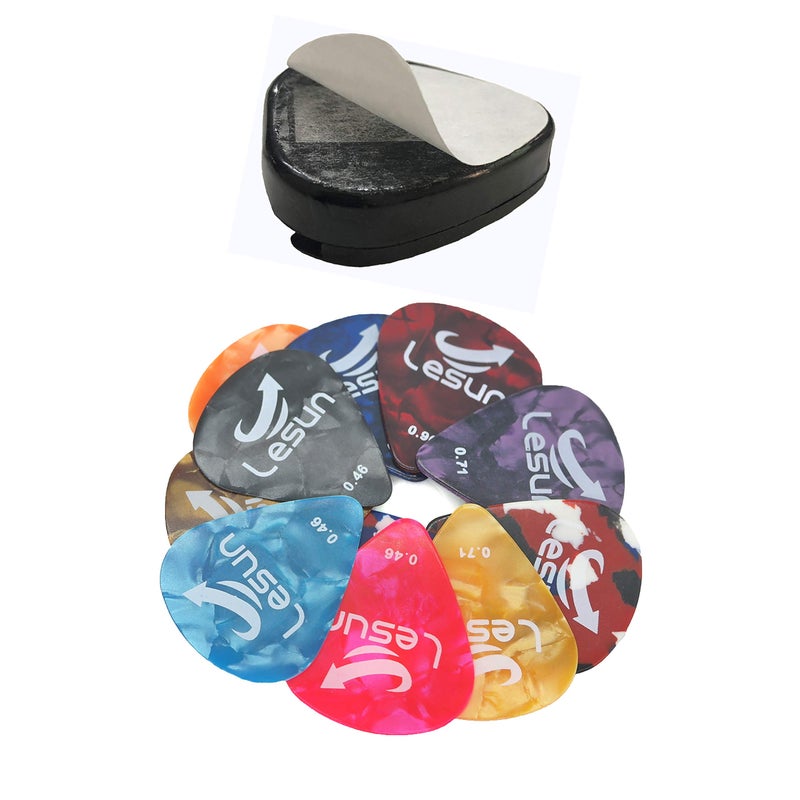 Lesun Guitar Picks & Guitar Pick Holder Easy to Paste on the Guitar Suitable for Acoustic Guitar Electric Guitar Bass Ukulele - Stick-on Holder + 10 Guitar Picks(Black Holder) - Image 5